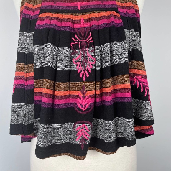 Free People Black Combo Stripe Embroidered Tank Shirt Size XS - Picture 13 of 14